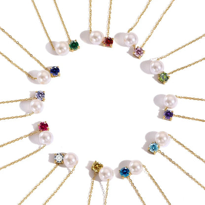 Pearl & Zircon Birthstone Pendant Necklace