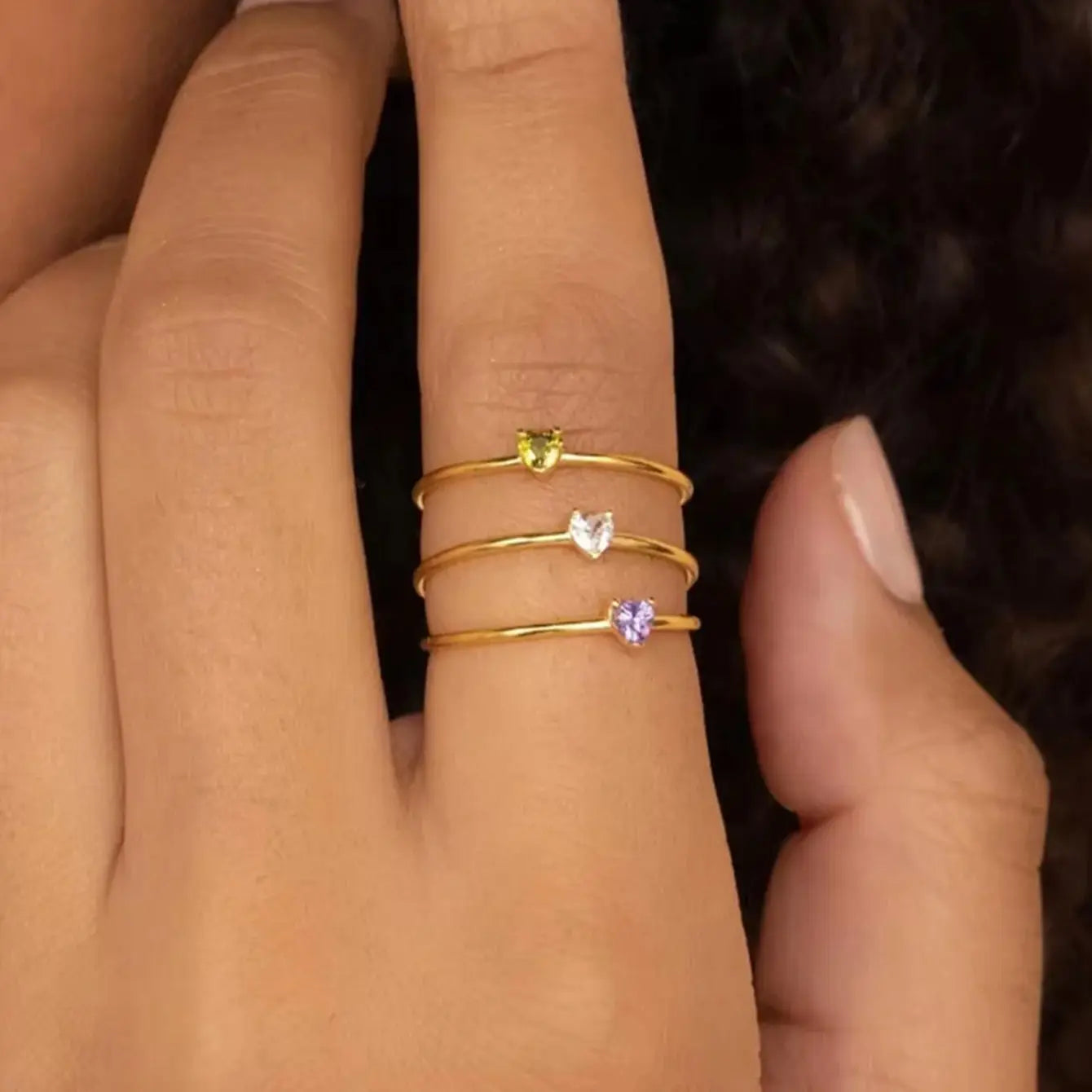 Birthstone Ring Titanium Steel Plated 18K Open Adjustable Gold