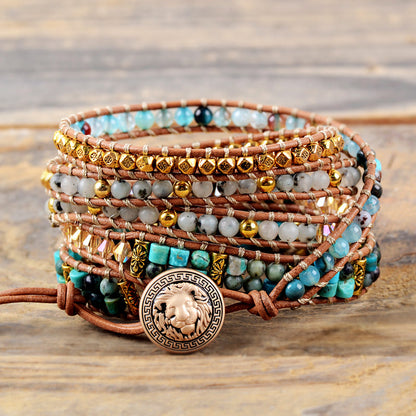 Blue Chrysocolla & African Turquoise Wrap Bracelet