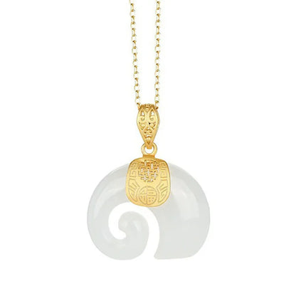 Hetian Jade Elephant Pendant Necklace – 18K Gold Plated Chain for Women