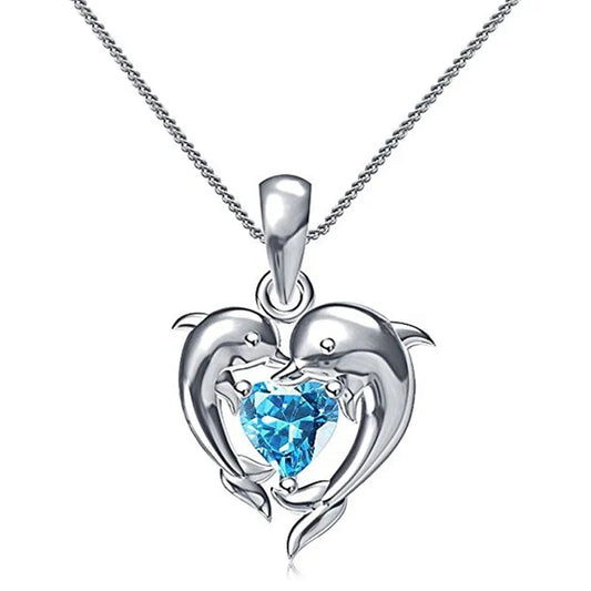 Dolphin Love Blue Heart Necklace