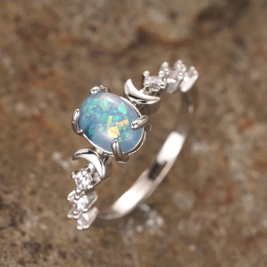 Moonlit Opal Ring with Celestial Sparkle