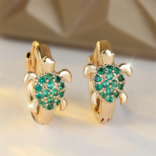 Sea Turtle Hoop Earrings with Sparkling Zircon