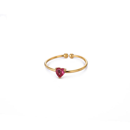 Birthstone Ring Titanium Steel Plated 18K Open Adjustable Gold