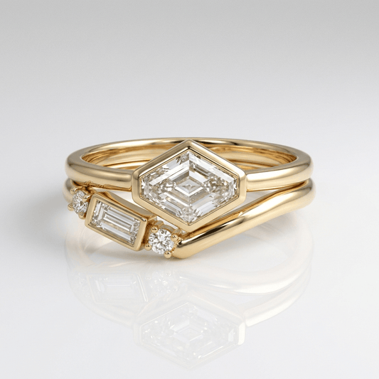 Geometric Diamond Gold Ring Set