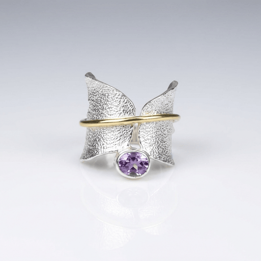 Butterfly Amethyst Silver & Gold Ring