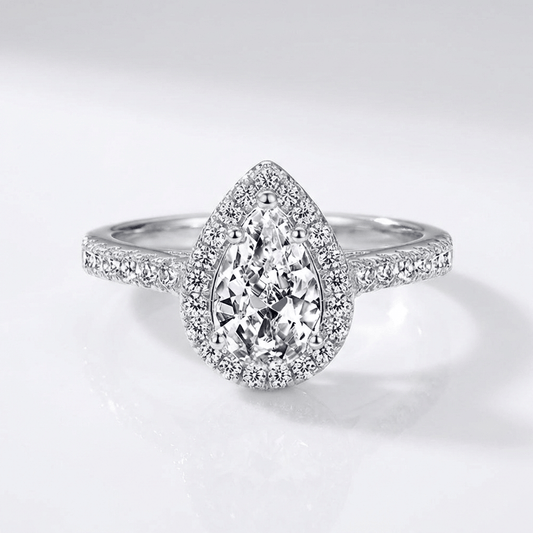 Pear Zirconia Silver Halo Ring