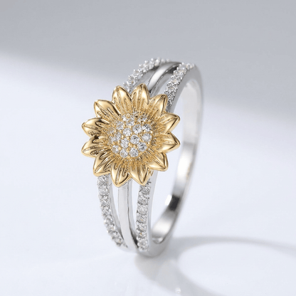 Silver Gold Sunflower Diamond Ring