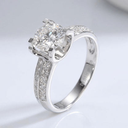 Silver Round Diamond Pave Solitaire Ring - (Adjustable)