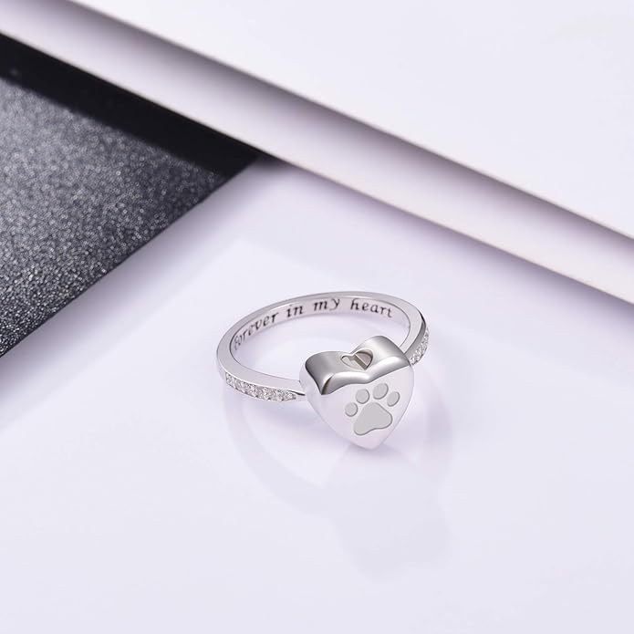 Love Heart Paw Print Urn Ring – Pet Memorial Cremation Jewelry